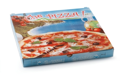 Immagine di SCATOLA PIZZA "CHE PIZZA" 32,5x32,5x3cm confezione 100 pezzi