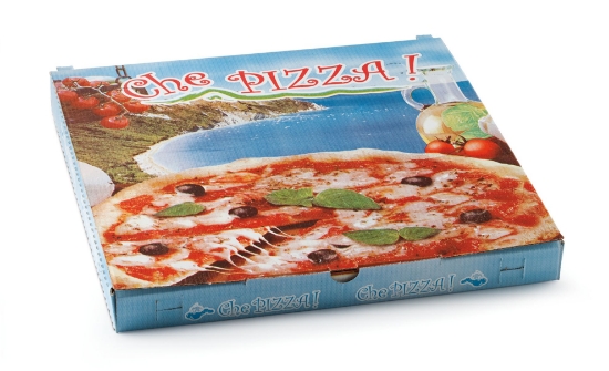 Immagine di SCATOLA PIZZA "CHE PIZZA" 32,5x32,5x3cm confezione 100 pezzi