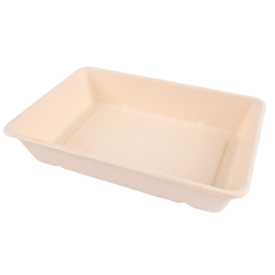 Immagine di VASSOIO RETTANGOLARE IN BAGASSA MARRONE ml.1200 23x15,5x4,6cm 