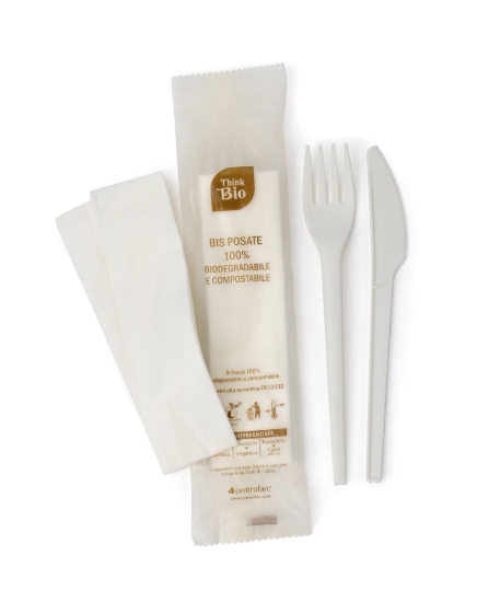Immagine di BIS POSATE BIANCHE CPLA + TOVAGLIOLO BIO 