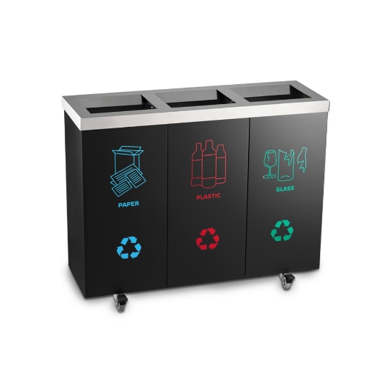 Immagine di PATTUMIERA 3 SCOMPARTI IN ACCIAIO INOX NERO SATINATO lt.160