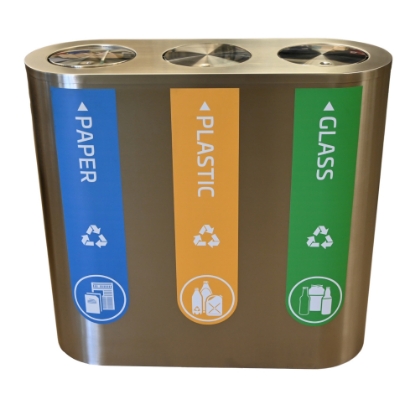 Immagine di PATTUMIERA 3 SCOMPARTI IN ACCIAIO INOX 403 C/COPERCHI BASCULANTI lt.90