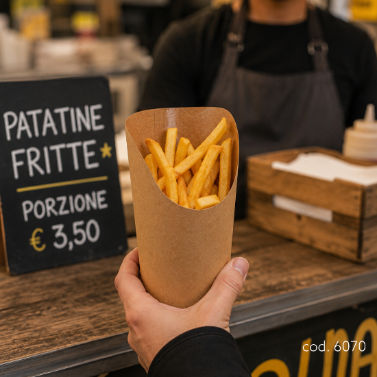 Immagine di PORTA FRITTO/PATATINE CARTONCINO/PLA 6x9,5x13,5cm
