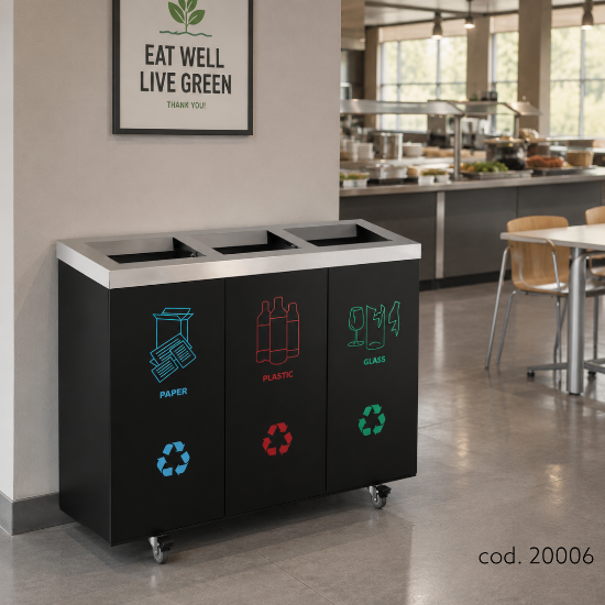Immagine di PATTUMIERA 3 SCOMPARTI IN ACCIAIO INOX NERO SATINATO lt.160
