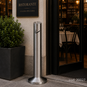 Immagine di PORTACENERE A COLONNA IN ACCIAIO INOX CON BASE