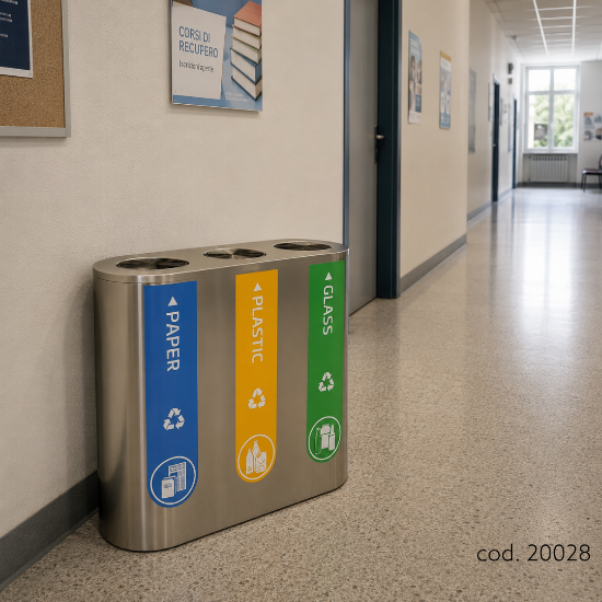 Immagine di PATTUMIERA 3 SCOMPARTI IN ACCIAIO INOX 403 C/COPERCHI BASCULANTI lt.90